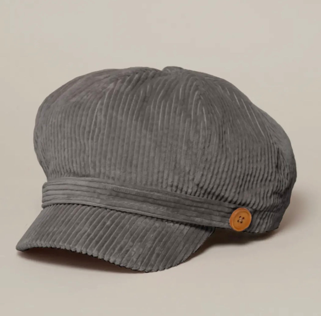 Women’s Solid Corduroy Cabbie Hat with Buttons
