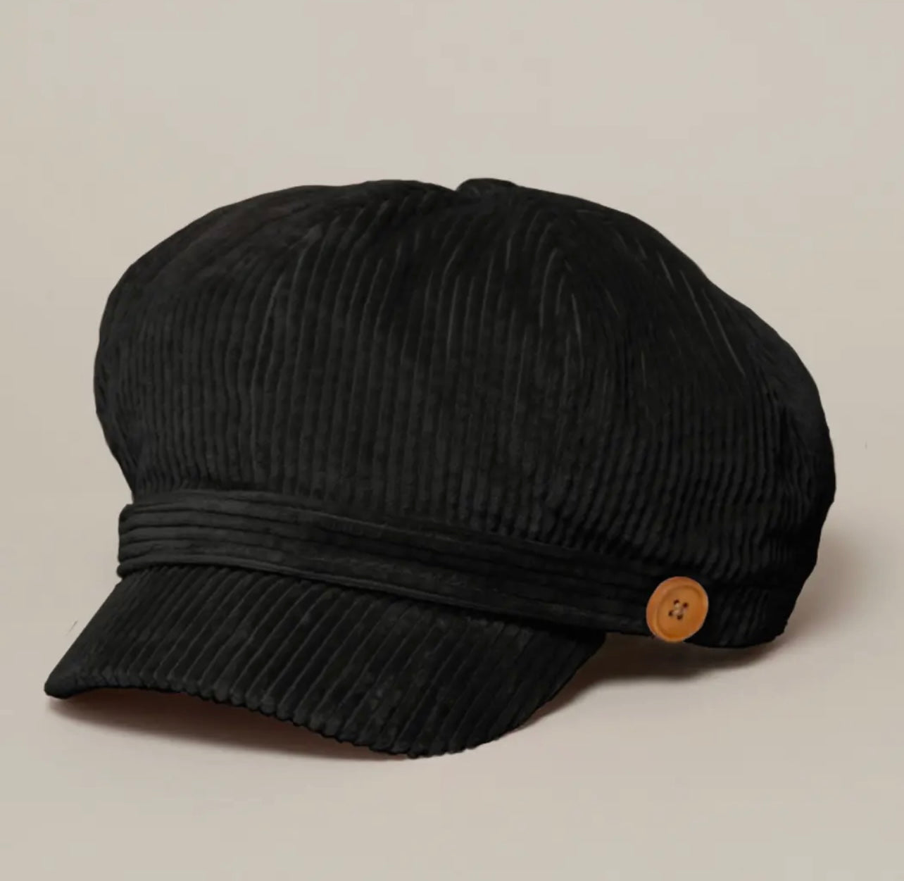 Women’s Solid Corduroy Cabbie Hat with Buttons