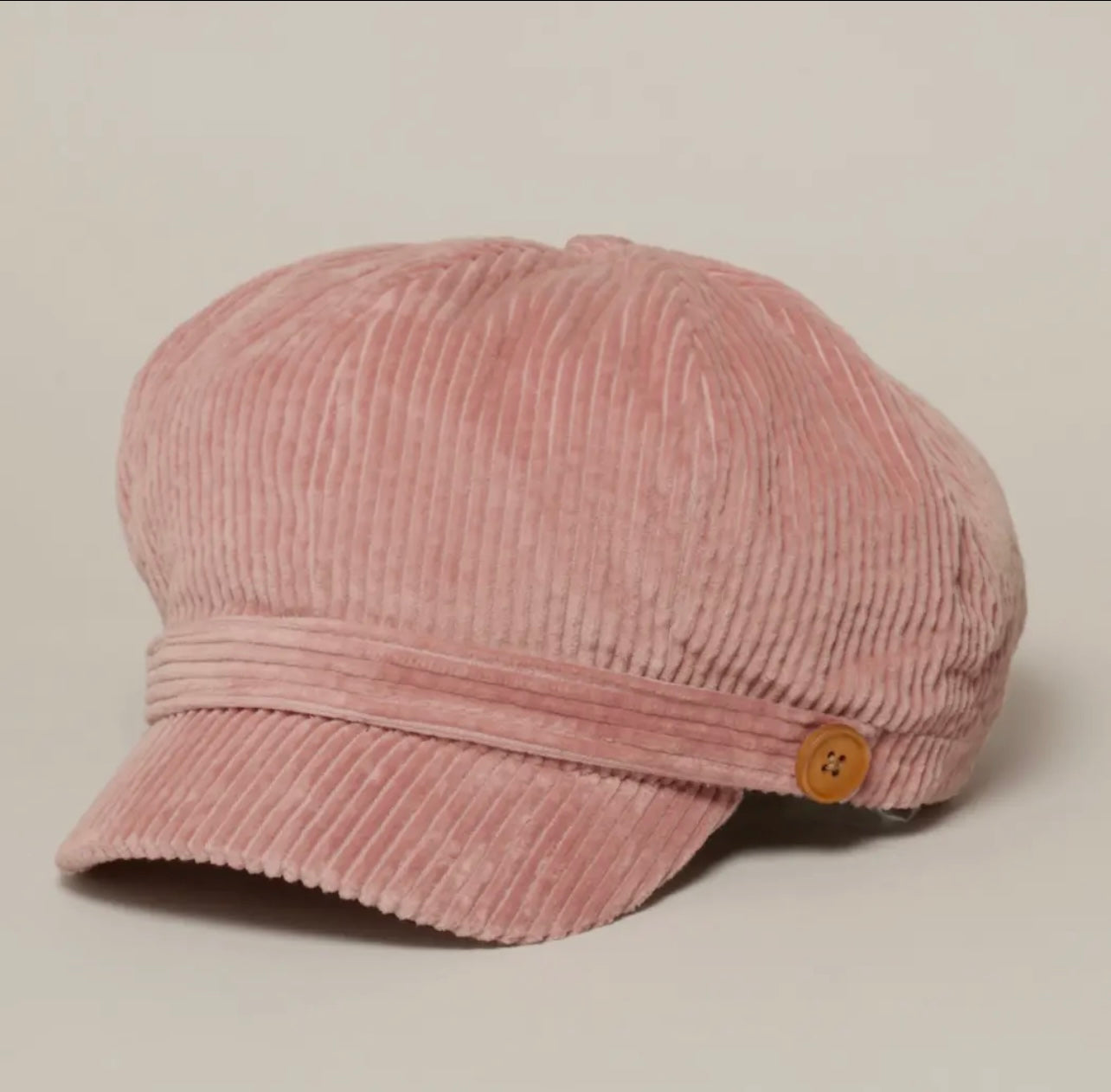 Women’s Solid Corduroy Cabbie Hat with Buttons