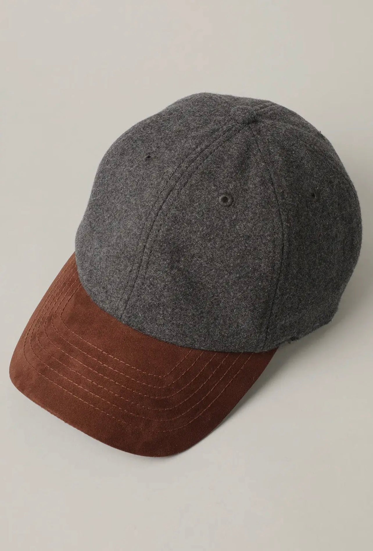 Wool Blend Casual Baseball Cap with Suede Visor Hat-Gray