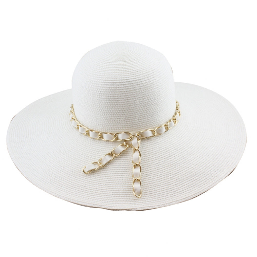 CS-999 LADIES HAT WITH MATCHING COLOR CHAIN - Beige and White only