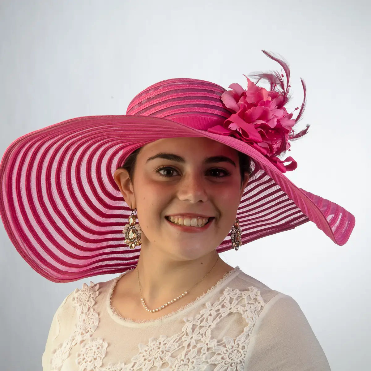 Derby Hat - Large Sheer Floppy Sun Hats - Fuscia