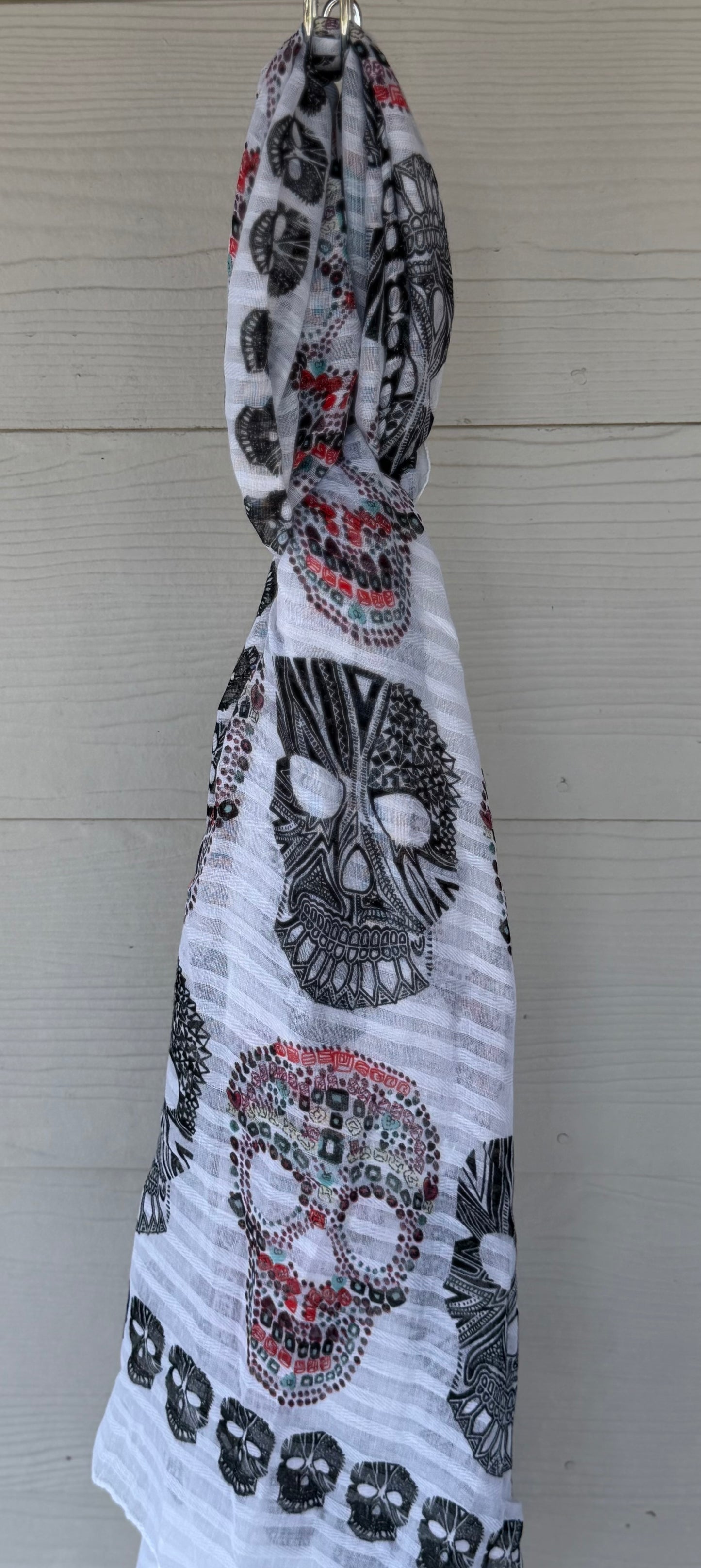 Sugar Skull Fashion Scarves-     White with black sugar skull and colorful accent skulls