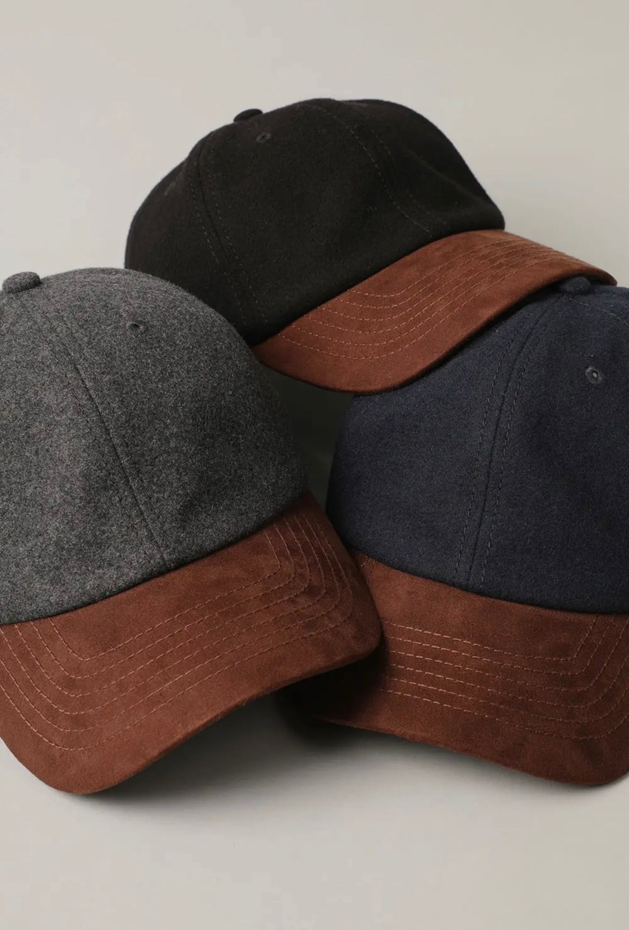 Wool Blend Casual Baseball Cap with Suede  Visor Hat