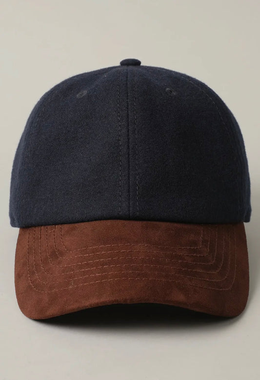 Wool Blend Casual Baseball Cap with Suede Visor Hat