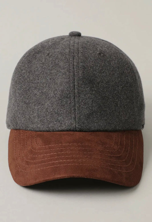 Wool Blend Casual Baseball Cap with Suede Visor Hat