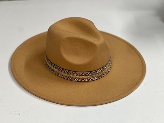 Wool Blend Fedora Hat with Aztec Pattern