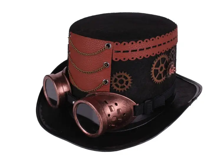 Steampunk Hat and Goggles - Halloween Aviator Top Hat