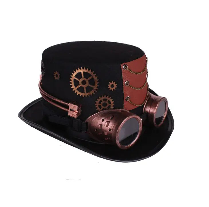 Steampunk Hat and Goggles - Halloween Aviator Top Hat