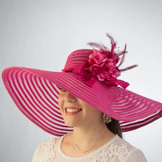 Derby Hat - Large Sheer Floppy Sun Hats - Fuscia